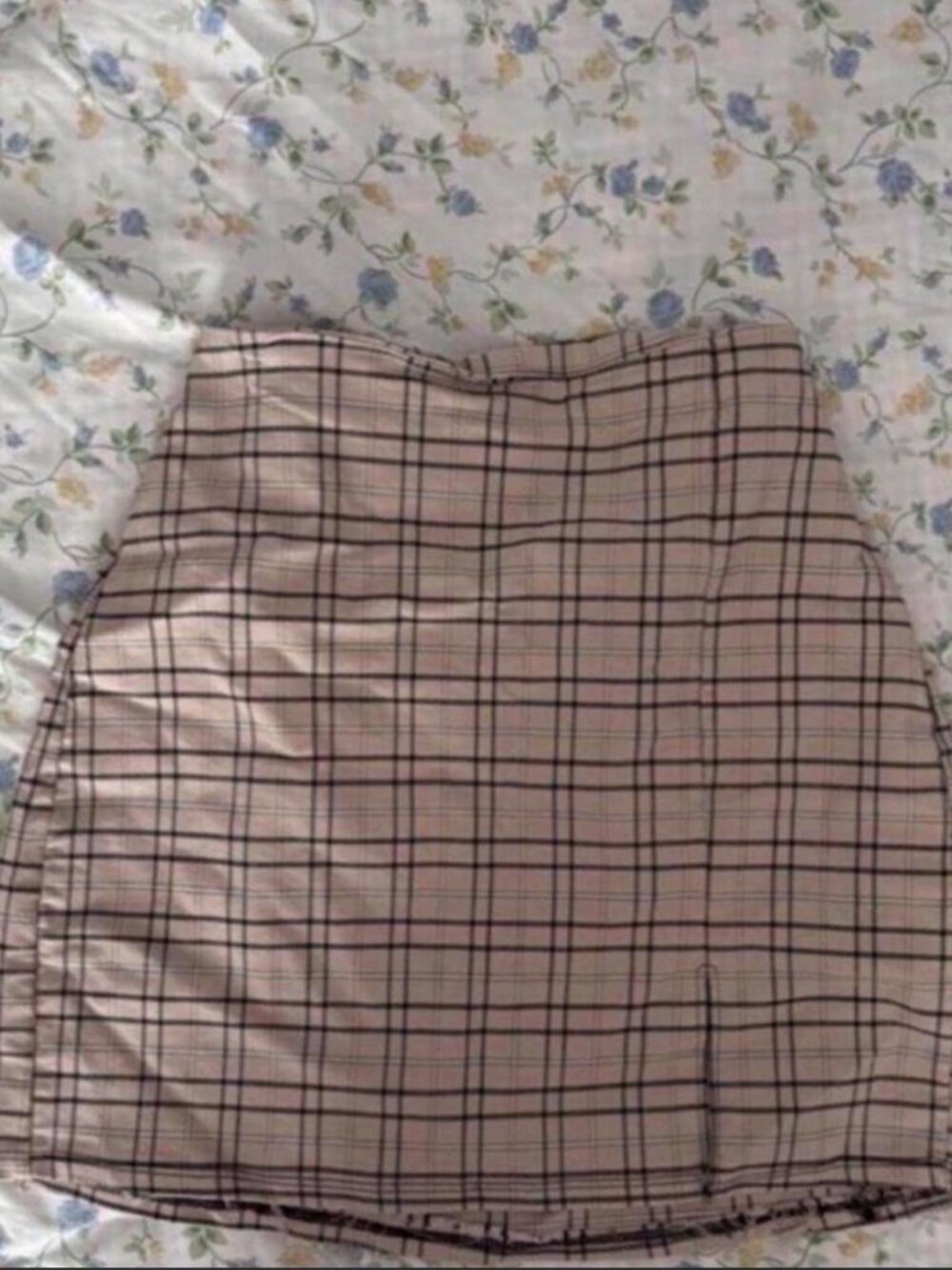 cute small beige plaid checkered mini skirt